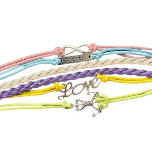 Faith & Love & Infinity Charm Faux Leather Multi-layered Bracelet